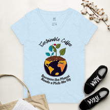 "Sustainable Coffee Planet Relaxed V-Neck Tee" by The Great Coffee Project.