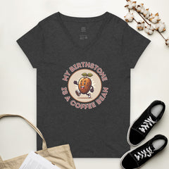 Women’s recycled v-neck t-shirt: "My Birthstone is a Coffee Bean" by The Great Coffee Project
